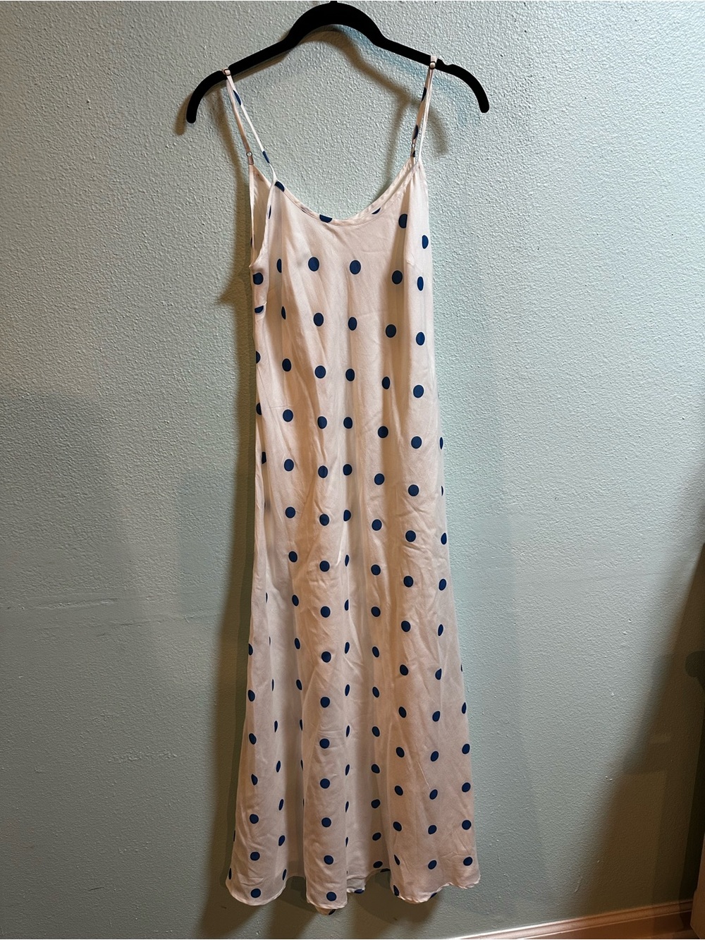 Christy Dawn White Blue Polka Dot Tencel Maxi Slip Dress Size S